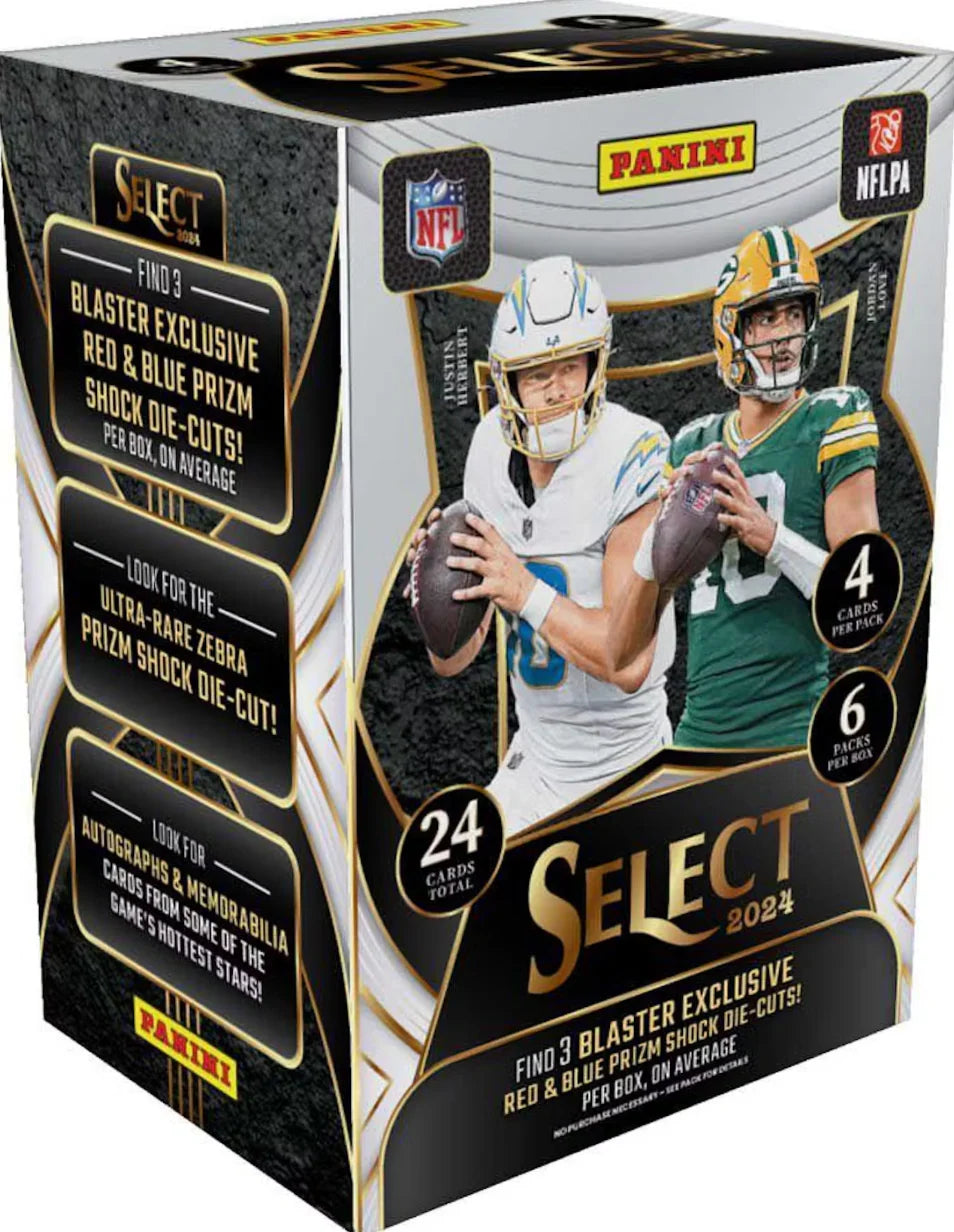 2024 Panini Select Football 6-Pack Blaster Box sealed retail football card box with premium prizm and parallel chase cards.